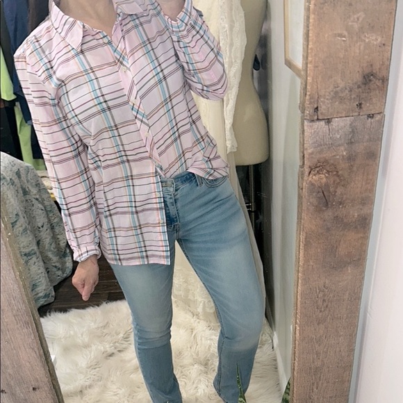 Talbots Pink Plaid Button-Up Shirt size large cotton fabric - Picture 1 of 6